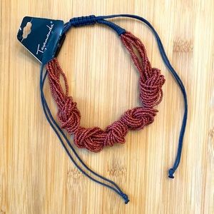 Nwt Vintage Taramanda Choker Necklace Brown Small Beads Black Adjustable Cording